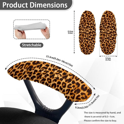 Brown Leopard Print 1 Pair Durable Office Chair Armrest Covers, Stain Resistant Nonslip Fabric Protect Cover for Computer Gaming Desk Rotating Cha...