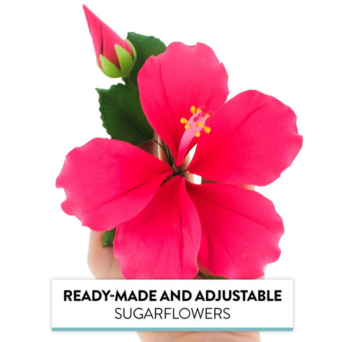 Global Sugar Art Hibiscus Sugar Cake Flowers Spray, Hot Pink Hawaiian Cake Flower Large, 1 Count by Chef Alan Tetreault...