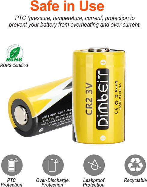 CR2 3V Lithium Battery 1000mAh, 12 Pack 3 Volt 10 Years Shelf Life CR2 Batteries with PTC Protection DL-CR2 for Golf Rangefinder, Flashlight, Alar...