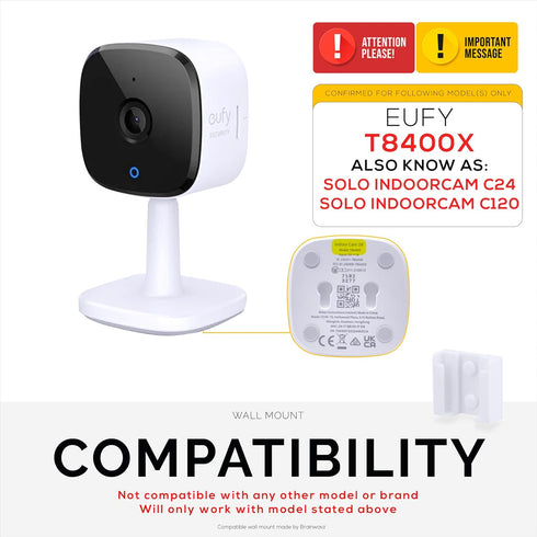 2 Pack Adhesive Wall Mount for Eufy Solo IndoorCam C24/C120 (T8400X) Security Camera, Easy to Install, No Mess, Reduce Blind Spots & Improved View...