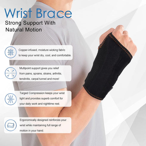 Wrist Brace for Carpal Tunnel, Night Wrist Sleep Support Splint with Compression Sleeve Adjustable Straps for Pain Relief, Arthritis, Tendonitis, ...