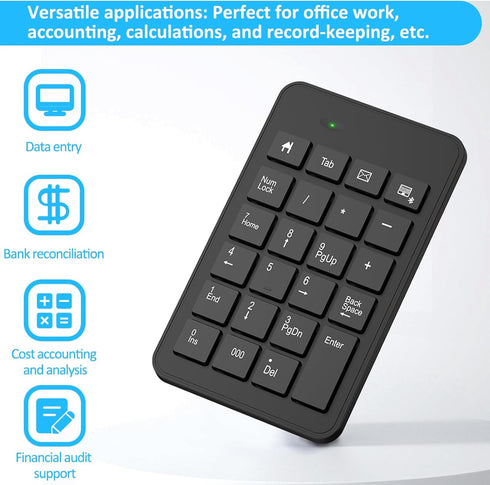 Bluetooth Number Pad with Battery, 23 Keys Wireless Numeric Keypad Upgraded Version of 10 key Keyboard Financial Accounting Numpad Compatible for ...