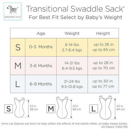 Amazing Baby Transitional Swaddle Sack, Arms Up Half-Length Sleeves & Mitten Cuffs, Swaddle for Newborn Transition to Baby Sleep Sack Wearable Bla...