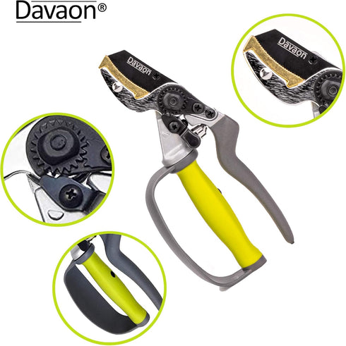 Davaon Pro Anvil Pruning Shears for Gardening - Achieve 30% More with Less Effort with These Premium Garden Pruners, Plant Shears for Razor-Sharp ...