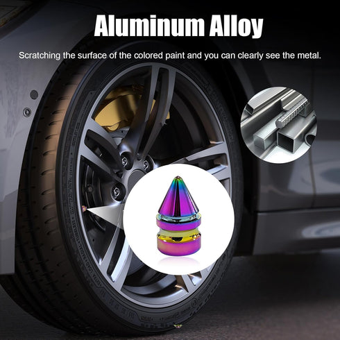 4 PCS Car Tire Valve Caps, Spiked Aluminum Alloy Tire Trim Accessories, Dustproof Tire Wheel Stem Covers, Universal Air Stem Cap for Auto, Trucks,...