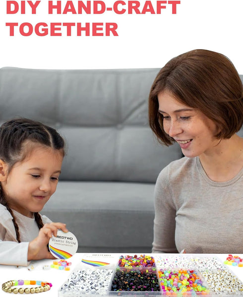 Redtwo 1600 Pcs Letter Beads Kit, 6 Styles of Colorful Alphabet Beads, Number Beads Smiley Face Beads Heart Beads and a Roll of Elastic String for...