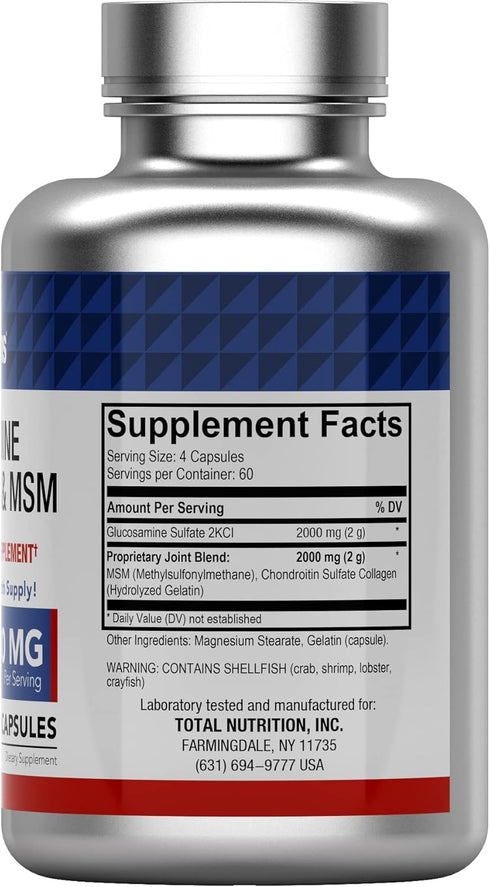 Glucosamine, Chondroitin, & MSM (4000 MG - 240 Capsules) for Men & Women | Joint Support Supplement Complex* | More Than Triple Strength! | Non-GM...