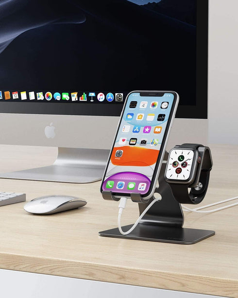 OMOTON Stand for Apple Watch - 2 in 1 Universal Desktop Stand Holder (Not Include Charger) for All iPhone 15 14 13 12 and Apple Watch Series 9/8/S...
