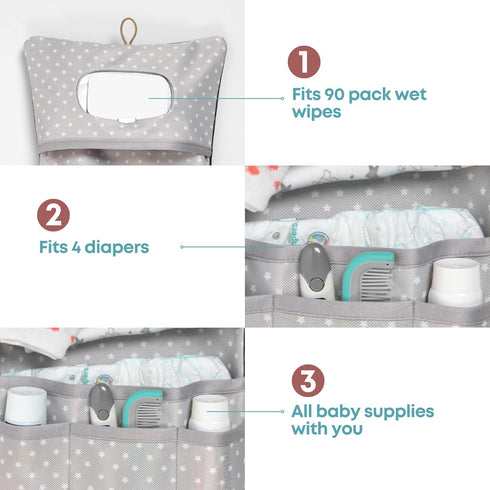 HAMUR Baby Bag Organizer, Portable Stroller Mini Diaper Bag Pouches Travel Gear, Foldable Newborn Baby Essentials Carriage Bag for Boys & Girls (A...
