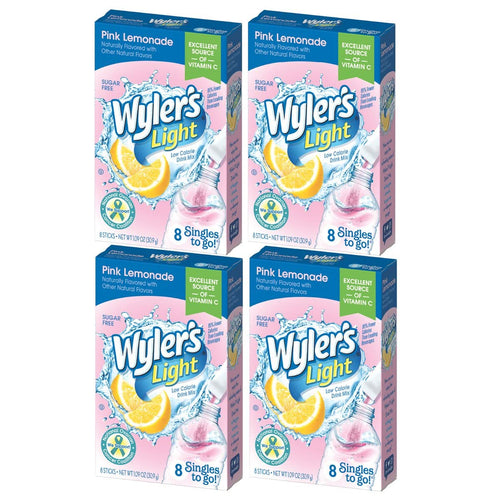 Wyler’s Light Pink Lemonade, Singles To Go, 8 Drink Sticks Per Box, 4 Boxes (32 Sticks Total)...