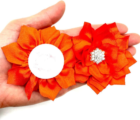 10PC Orange 2.76Inch Chiffon Rhinestone Flat-Back Ruffled Fabric Flower for DIY Handmade Making Headbands Hairpin Flower Crafts Party Wedding Deco...