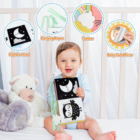 OKOOKO Black and White Baby Book High Contrast Baby Toy 0-6 Months Baby Soft Book Tummy Time Toy Crib Stroller Toy Montessori Sensory Toy Early Ed...