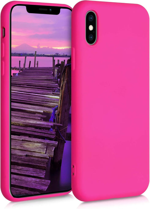 kwmobile Case Compatible with Apple iPhone Xs Case - Slim Protective TPU Silicone Phone Cover - Neon Pink...