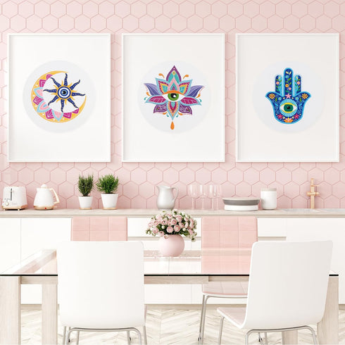 Louise Maelys 3 Set Tarot Evil eye Embroidery Kits for Beginners,Adults Starter Cross Stitch Kit DIY Needlepoint Kits with hamsa hand sun moon lou...
