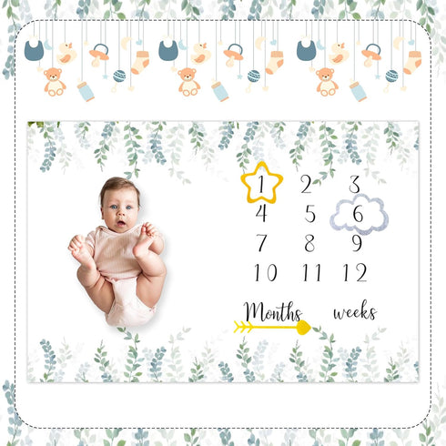 CSFOTO Baby Milestone Blanket 60''x40'' Eucalyptus Leaves Newborn Photography Props Blanket for Boy & Girl Personalized Shower Props Baby Age Blan...