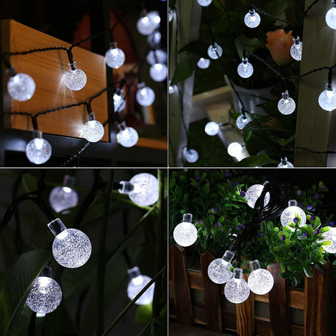 20 LED Crystal Globe Solar String Light Extra-Bright Outdoor Lights with 8 Lighting Modes Waterproof Solar Powered Patio Hanging Light for Garden ...