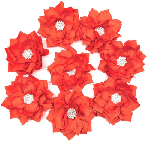 10PC Orange 2.76Inch Chiffon Rhinestone Flat-Back Ruffled Fabric Flower for DIY Handmade Making Headbands Hairpin Flower Crafts Party Wedding Deco...