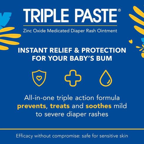 Triple Paste Diaper Rash Cream for Baby - 3 oz Tube - Zinc Oxide Ointment Treats, Soothes and Prevents Diaper Rash - Pediatrician-Recommended Hypo...