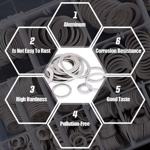 Swpeet 470Pcs Automotive Metric Oil Drain Plug Gasket Aluminum Flat Washer Assortment Kit, Including 18 Different Sizes - M6 M8 M10 M12 M14 M16 M1...