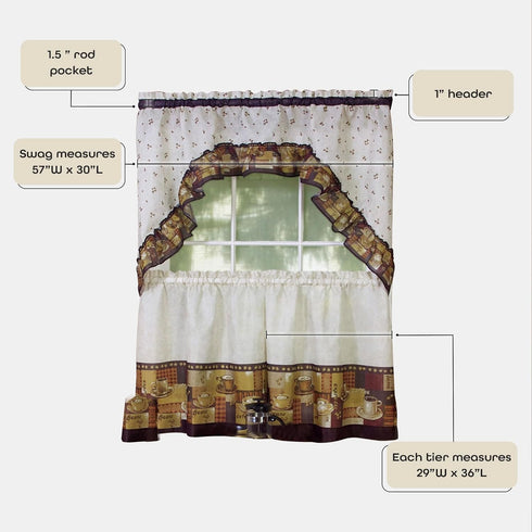 Achim Home Furnishings - CFTS36BW12 Coffee Tier and Swag Window Treatment Set, 57" x 36", Brown...