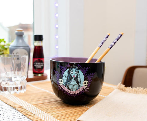 Silver Buffalo Tim Burton's Corpse Bride Emily Ceramic Ramen Dinnerware Set | Includes 20-Ounce Noodle Bowl and Wooden Chopsticks...