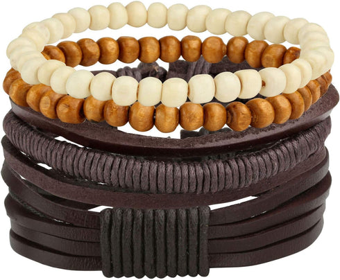 MILAKOO 26Pcs Black&Brown Braided Leather Bracelet for Men Women Cuff Beaded Bracelet Adjustable...