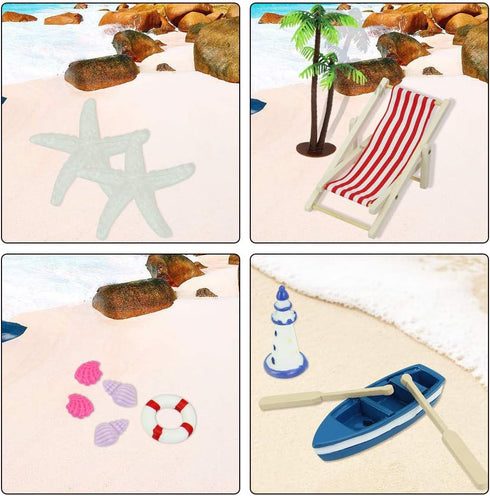 Dollhouse Decoration 20 Pcs Beach Style Miniature Ornament Kits Set 1:12 Foldable Dollhouse Beach Chair Umbrella Seaside Beach Accessories Statues...