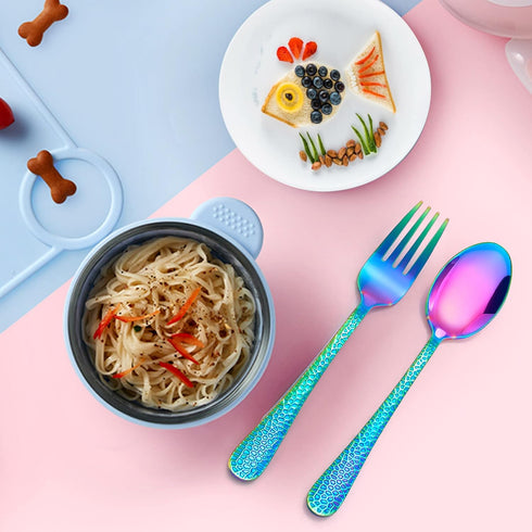 LIANYU 14-Piece Kids Silverware Set, Rainbow Toddler Utensils Flatware Set, Stainless Steel Child Preschooler Cutlery Set, Includes 7 Kids Spoons,...