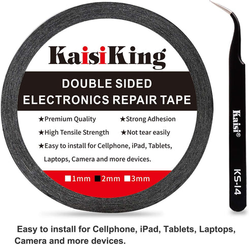 Kaisiking 2mm LCD Repair Tape for Phone Screen, Adhesive Tape with 1 Tweezers for Cell Phone, iPad, Tablets, Laptops, Camera...