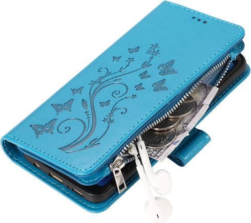 UEEBAI Wallet Case for Samsung Galaxy S9, Premium PU Leather Magnetic Closure Flower Pattern Handbag Zipper Pocket Case Kickstand Card Holder Slot...