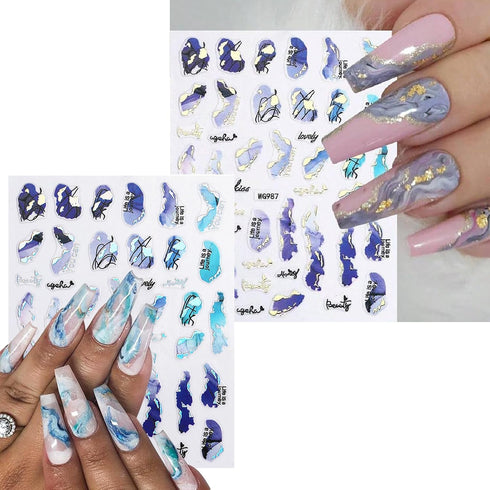 VOTACOS Marble Nail Stickers for Nail Art Nail Decals 3D Self-Adhesive Nail Supplies for Women Nail DIY Design Purple Gold Stripe Line Nail Decora...