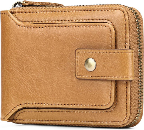 GOIACII Zipper Wallet for Men Genuine Leather RFID Blocking Mens Wallet with Zipper Coin Pocket ID Window Zipper Wallets Large Capacity...