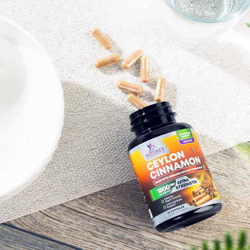 Pure Cinnamon Capsules, Certified Organic Ceylon Cinnamon Pills, Non-GMO, Gluten-Free, Dairy-Free, Sri Lanka Cinnamon Powder Supplement, Best Vega...
