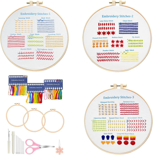 KAHEAUM Embroidery Kit for Beginners Adults Simple Cross Stitch Kits for Kids Gift Decor,3 Set DIY Starter Embroidery Patterns Needlepoint Crafts ...