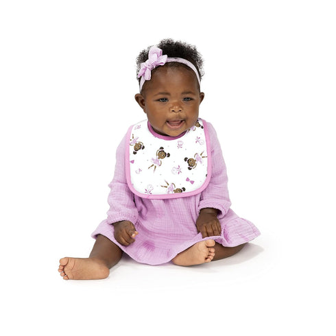 Baby Bibs 3 Pack Cotton Blend Hook-and-Loop Closure - Ballerina and Bows (Zhara), Newborn & up, Pink, Small...
