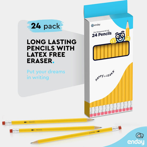 Enday Presharpened #2 Pencils 24 Count, Wood-Cased Yellow Sharpened Pencils with Latex-Free Eraser, Long-Lasting Durable No 2 Pencils for School, ...
