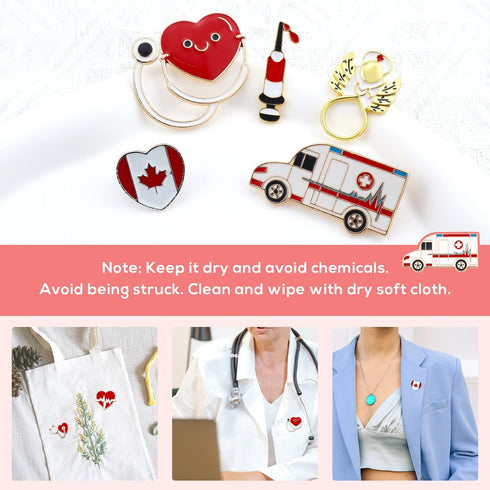 Cute Medicine Enamel Lapel Pin Set, LEEFONE 7 PCS Cartoon Stethoscope Heart Beat Badges Brooch Pins for Doctor Nurse Medical Students Clothing Bag...
