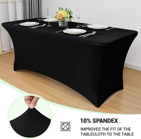 Obstal Spandex Table Cover 6ft Fitted Tablecloth Rectangular - Black Rectangle Folding Table Cloth for Birthday Party Wedding Banquet, 72L x 30W I...
