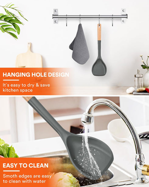 Nonstick Silicone Spatula, Non Scratch Flexible Edge for Pans, Slip Resistant comfortable Wooden Handle, Heat Resistant BPA-Free Kitchen Spatulas ...
