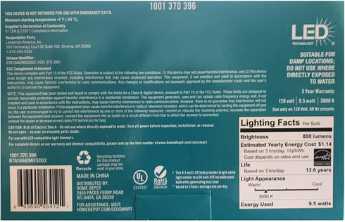 LED TECHNOLOGY EcoSmart 60-Watt Equivalent A19 Dimmable Energy Star LED Light Bulb Bright White (4-Pack)...
