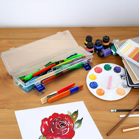 8 Pack Plastic Paint Brush Holder, 13" Long Translucent Watercolor Pens Pencils Case with Buckle Design, Paintbrush Drawing Tools Storage Box Cont...