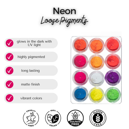 Neon Pigment Powder Set | 12 UV Blacklight Reactive Colors for Face Body Eyes Hair & Nails | Fluorescent Festival Makeup – Cruelty-Free | Hallowee...