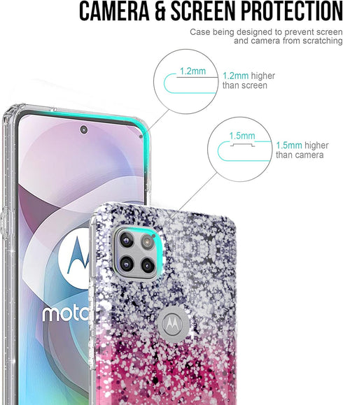 BAISRKE for Moto G 5G Case,Motorola One 5G Ace Case Glitter Sparkle for Girly Women,Shockproof Clear Hard Back Cover - Pink...