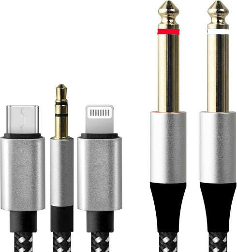 4.26FT MFi Certified Lightning to 1/4 Inch Audio Adapter Cable, Within 1/4 to USB C, 3.5mm to TS Audio Cable, DAC Chip Include, 3-in-1 Stereo 1/4 ...