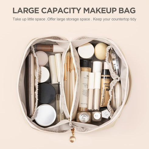 HBselect Travel Makeup Bag, Large Capacity Cosmetic Bags for Women,Waterproof Portable Pouch Open Flat Toiletry Bag Make up Organizer with Divider...