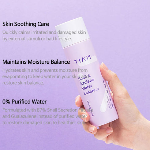 TIAM Snail & Azulene Water Essence, Snail Essence,Snail Essence, Hydrating Toner for Face with Snail Secretion Filtrate, Repair Damaged Skin, Snai...