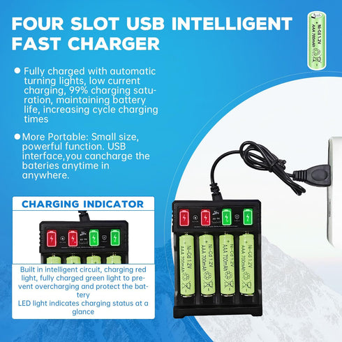 8PCS 1.2V 700mAh Ni Cd AAA Rechargeable Battery with USB Charger for Wireless Microphones, Electric Toys, Remote Mice, Calculators, Razors, Keyboa...