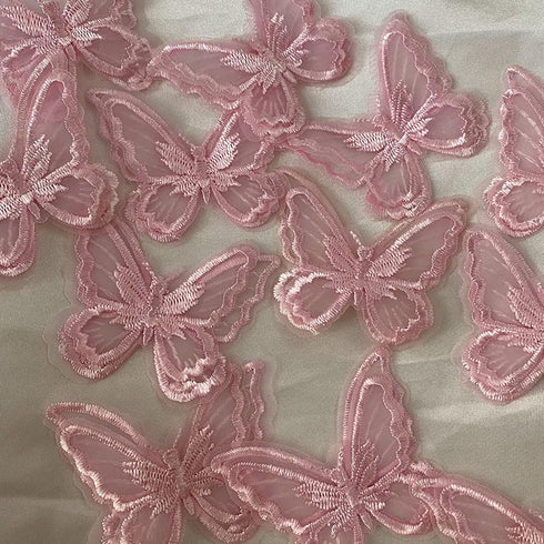 12pcs Butterfly Lace Trim, Double Layers Organza Butterfly Lace Fabric Embroidery Sewing Lace DIY Craft Butterfly Decor Applique Patches for Weddi...