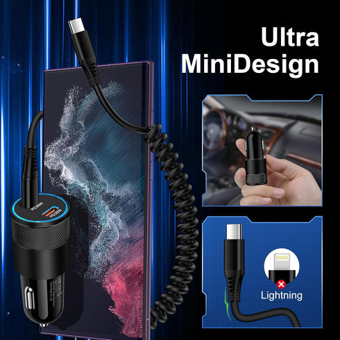 Type C Fast Car Charger for iPhone 15 Pro Max,Samsung Galaxy S24/S23/Z Flip5/Fold5/A55/A15/A54/S22/A14/A13,Pixel 8 Pro,60W Dual USB-C Car Rapid Ch...