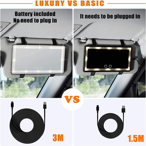 Car Sun Visor Vanity Mirror, Makeup Mirror with 3 Light Modes & 60 LEDs Rechargeable Led Light Car Mirror with Dimmable Touch Screen, Rear View Su...